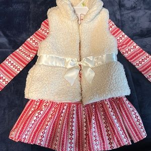 Little lass, size 4T long sleeve red dress and crème vest combo